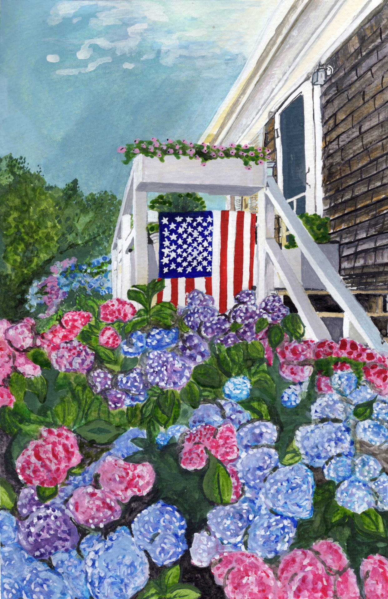 Newport Porch — hydrangeas on a Newport, Rhode Island cottage